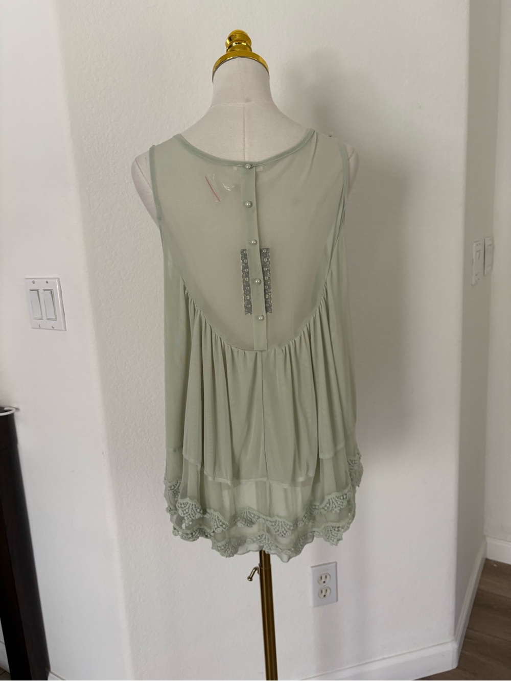 Ultra Pink Sage Green Lace-Trim Sleeveless Tunic - Picture 3 of 12